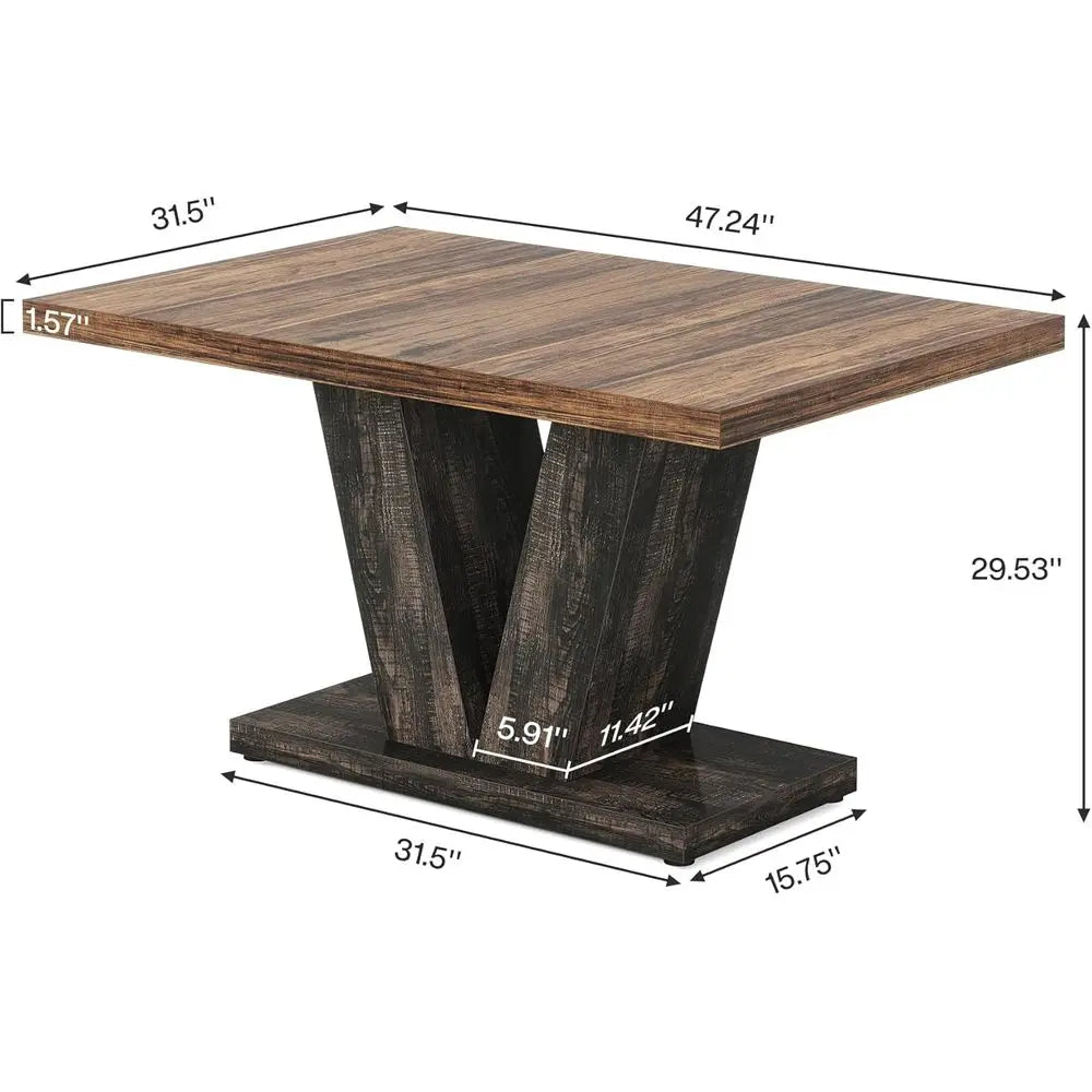 47-Inch Dining Table or 4, Black Kitchen Dinner Table with Heavy Duty Pedestal,