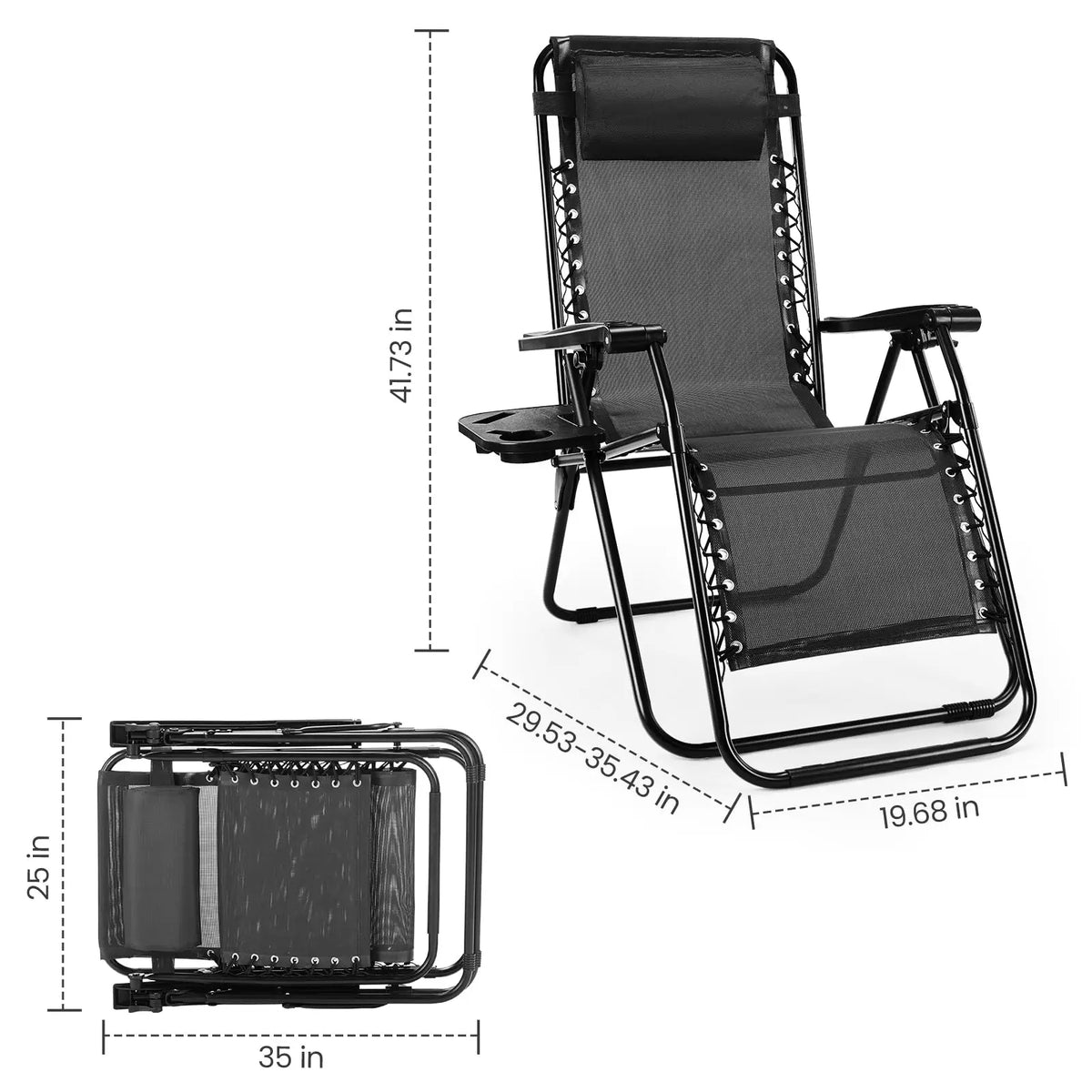 JHK Zero Gravity Portable Recliner Camping Patio Outdoor Garden Lounge Chair with Cup Holder, Trays, Adjustable Pillow