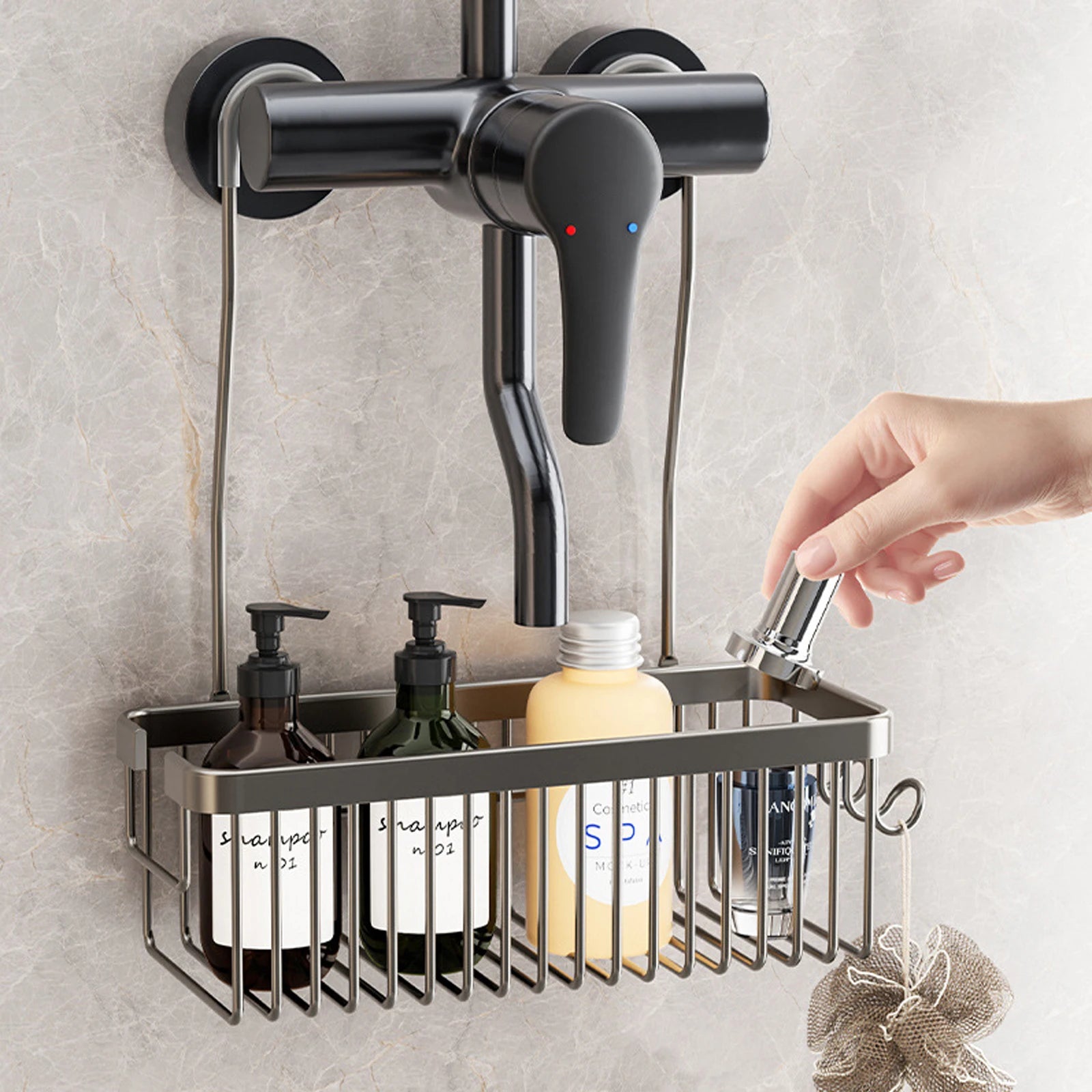 Convenient Toilet Shower Rack with No Drilling Installation Bathroom Storage Aluminum Basket for Shower Room and Bath Products