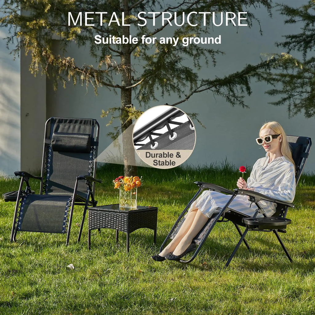 JHK Zero Gravity Portable Recliner Camping Patio Outdoor Garden Lounge Chair with Cup Holder, Trays, Adjustable Pillow