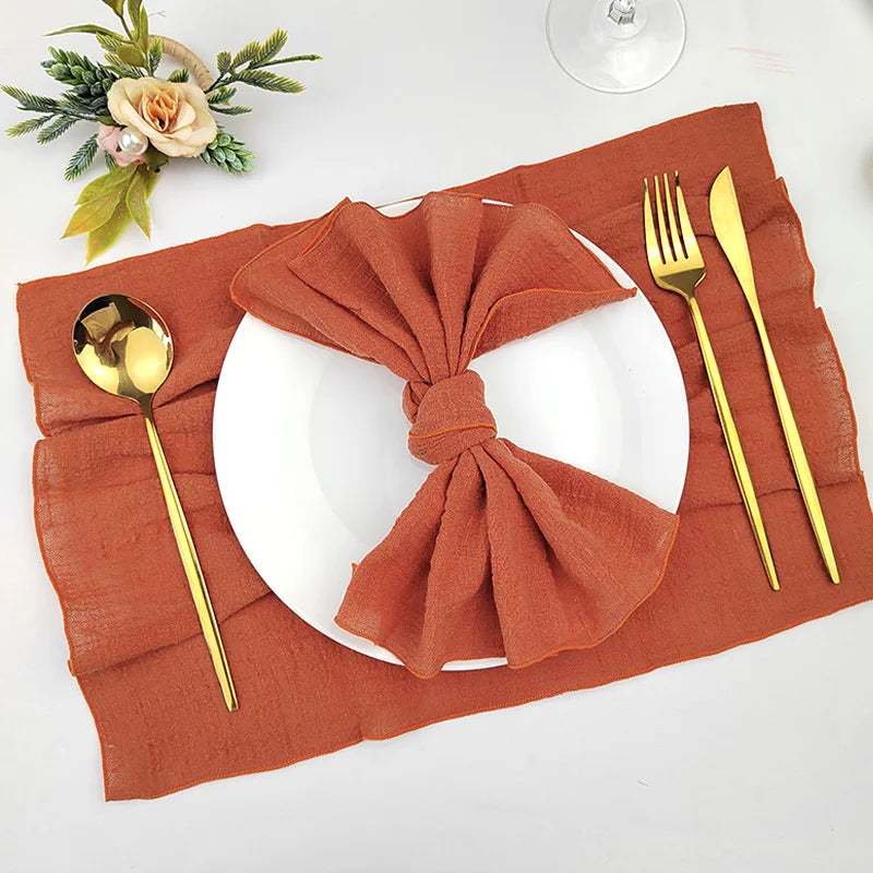 Set of 6  Terracotta Cloth Napkins, Cotton Factory Wholesale Fabric Serviette Gauze Table Towels