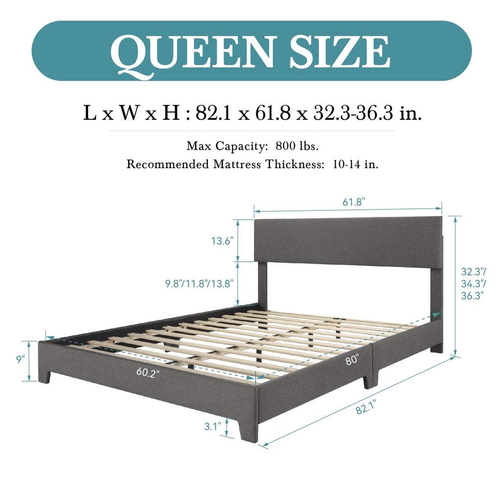 HOOMIC Upholstered Bed Frame with Adjustable Headboard, Soft Linen Fabric, Strong Supporting Structure,