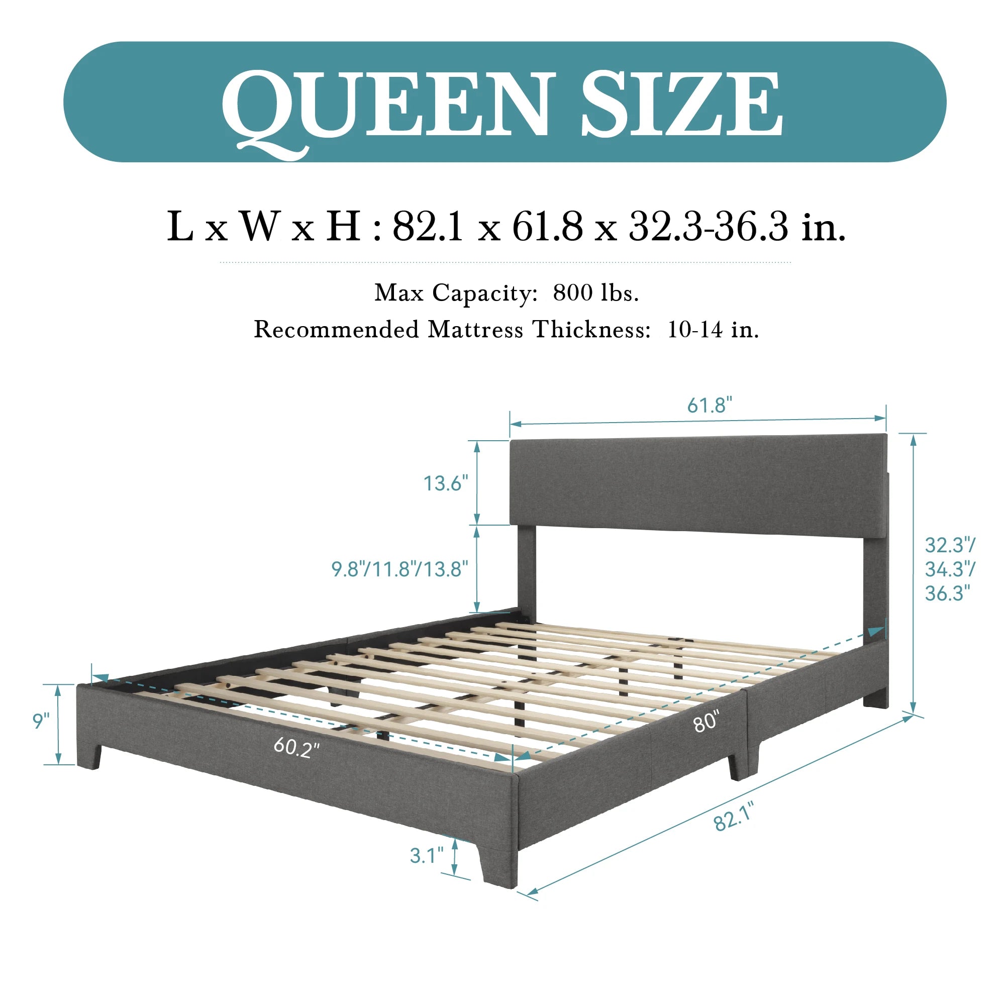 HOOMIC Upholstered Bed Frame with Adjustable Headboard, Soft Linen Fabric, Strong Supporting Structure,