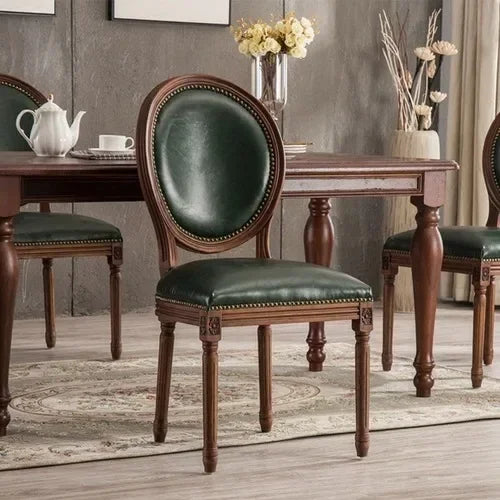 Armrest Beautiful Dining Chairs, Wood Rustic European Designer Leather Chair