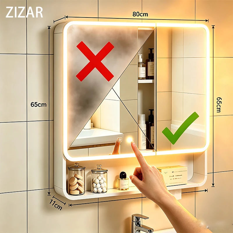 Nordic European Style LED Anti-Fog Wall Mount Smart Bathroom Mirror Cabinet