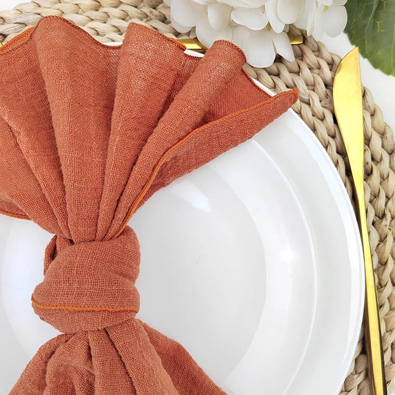 Set of 6  Terracotta Cloth Napkins, Cotton Factory Wholesale Fabric Serviette Gauze Table Towels