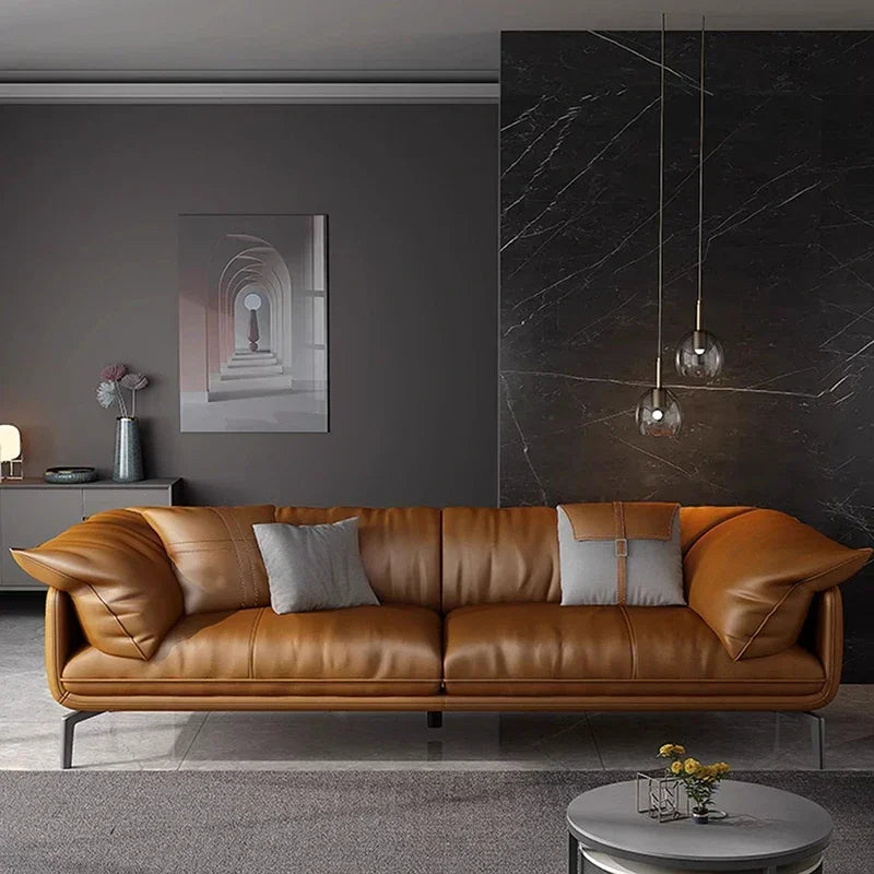 Nordic Vintage Brown Leather Designer Sofa