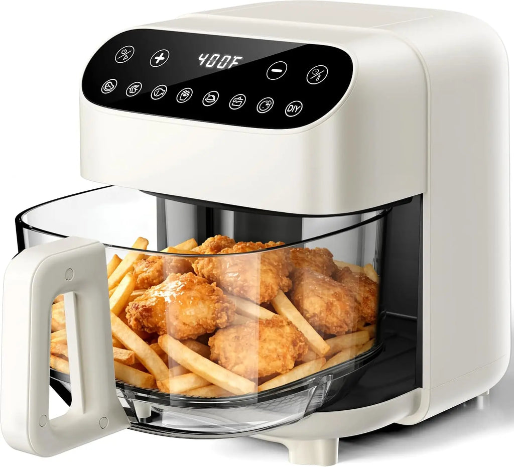5QT Glass Air Fryer, Non Toxic AirFryer with Digital Touch Control | BPA-Free, 1500W, Portable, Dishwasher Safe Basket,