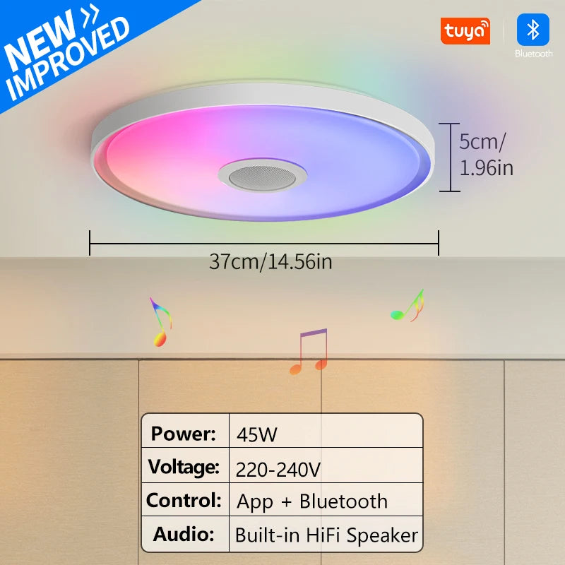 LED Smart Dimming Ceiling Light With Remote Control, with built in speaker to connect to Bluetooth to play music from your phone