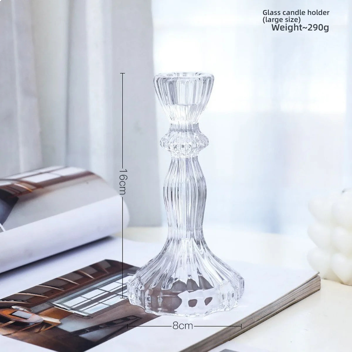 Glass Candle Wick Holder Clear Pillar Table Design Candlestick for Dining Decor