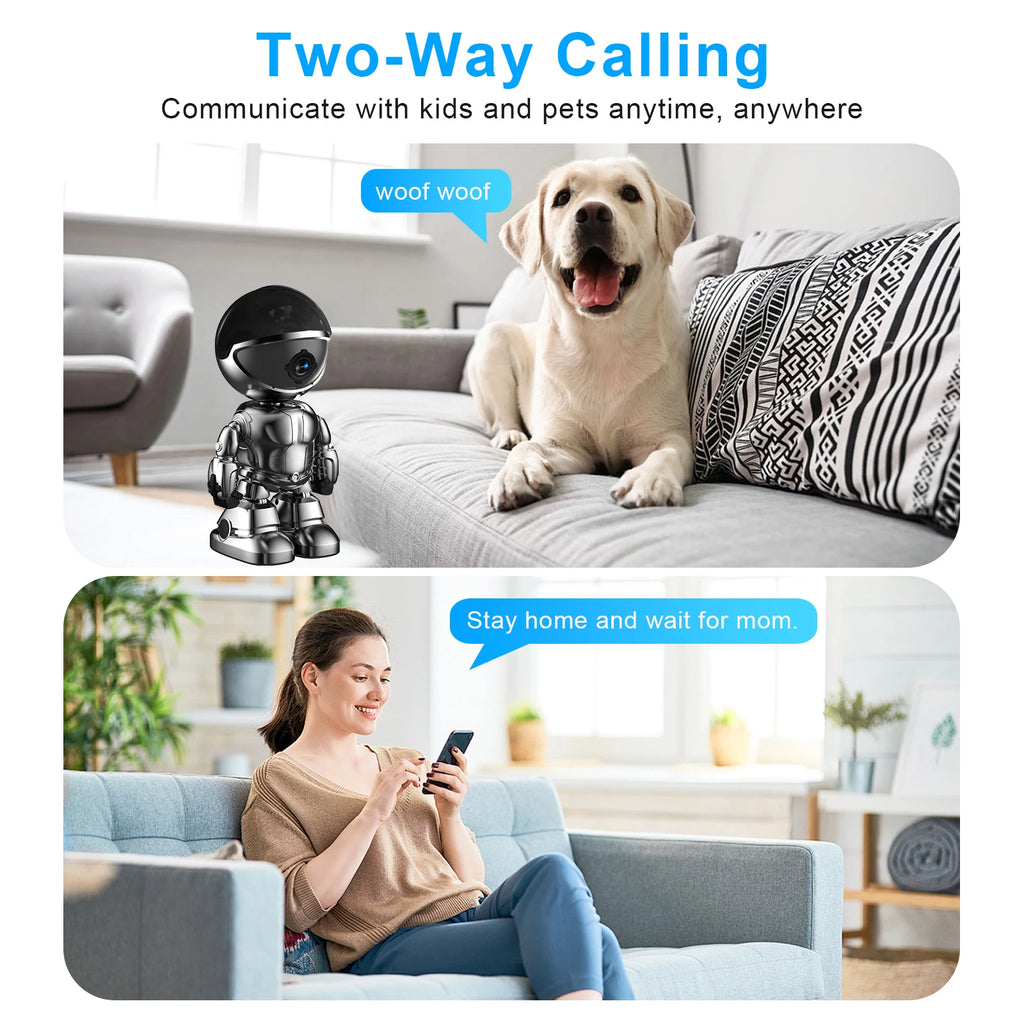 WESECUU  Robot Camera Wifi 3MP Indoor Home Security Camera Night Vision Two Way Audio Auto Tracking Indoor Baby Monitor