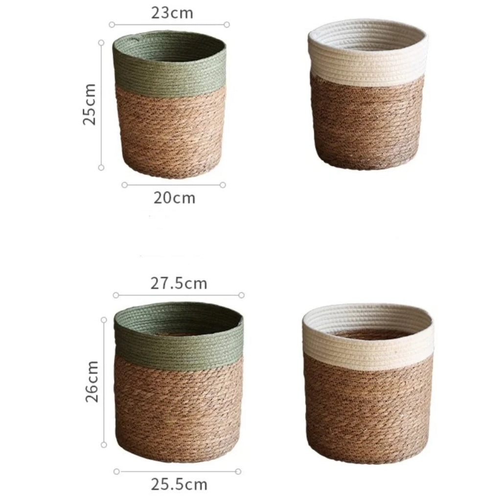 Natural Straw Storage Basket - Woven Planter Flower Pot