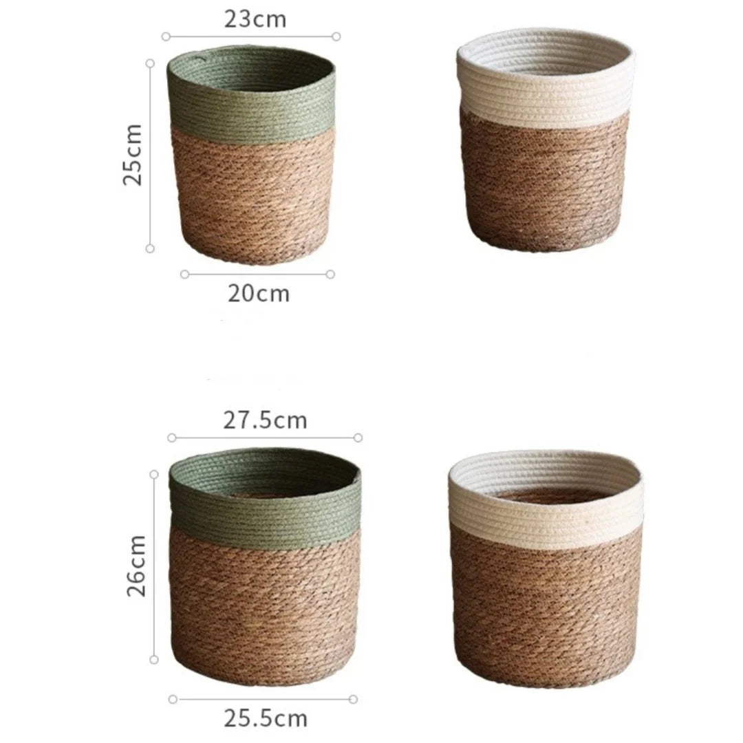 Natural Straw Storage Basket - Woven Planter Flower Pot