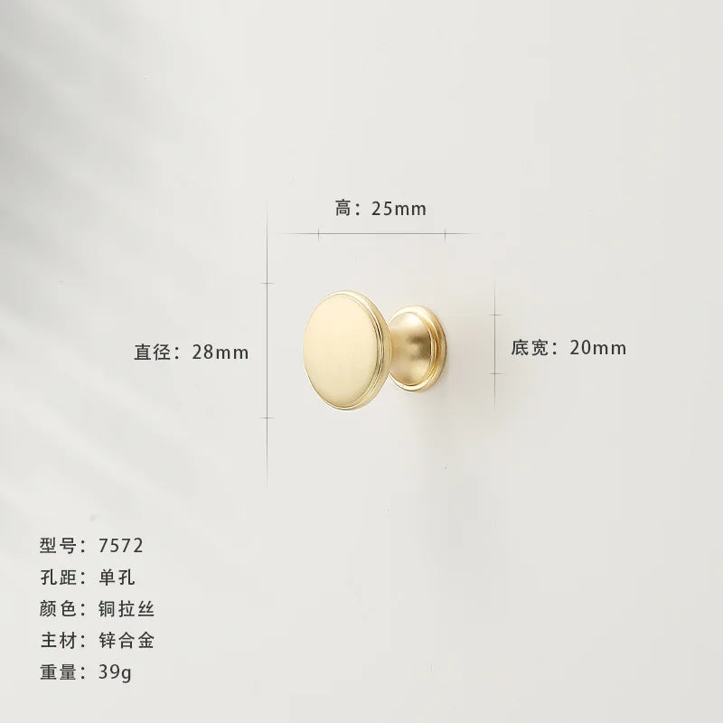 French-style Golden Wardrobe Door Handle Copper-finish, Single-hole Drawer Knob,