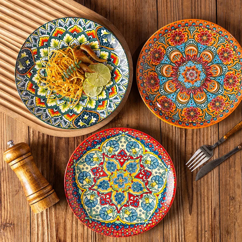8IN Vintage Ceramic Plates Steak Plates Western Plates Flat Plates And Shallow Plates Pasta Egg Plate