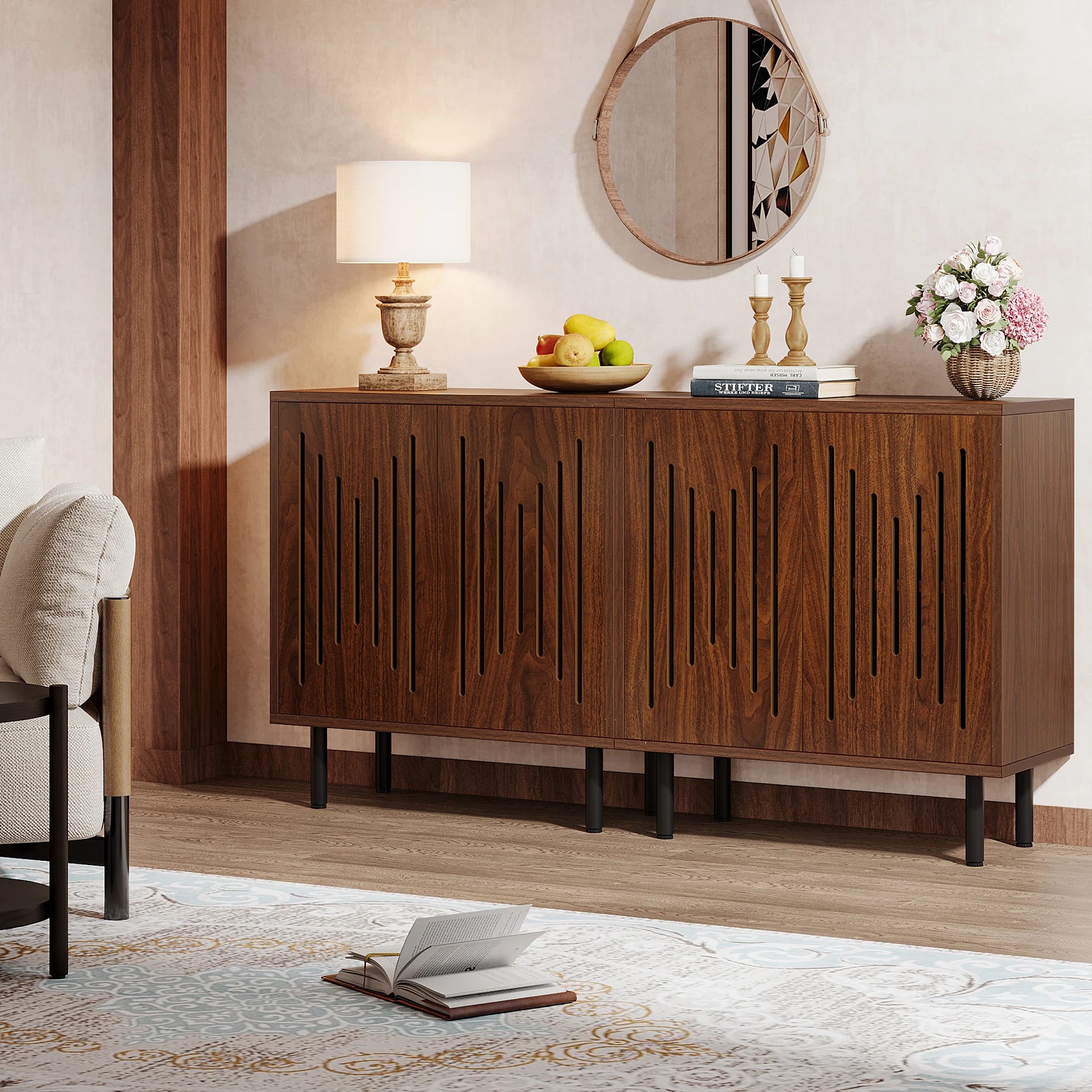 Tribesigns Vintage Storage Cabinet Set of 2, 59" Sideboard Buffet with Storage, Farmhouse Buffet Sideboard Cabinet with Doors