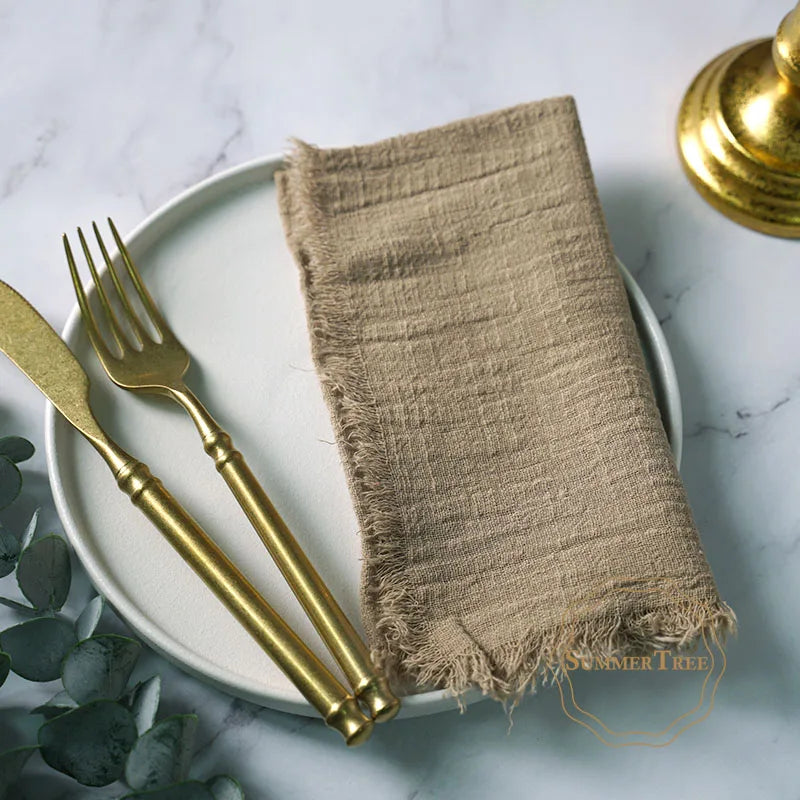 12PCS Napkins 41x41cm Cotton Cloth Gauze Retro Burr Rustic Linen Napkin