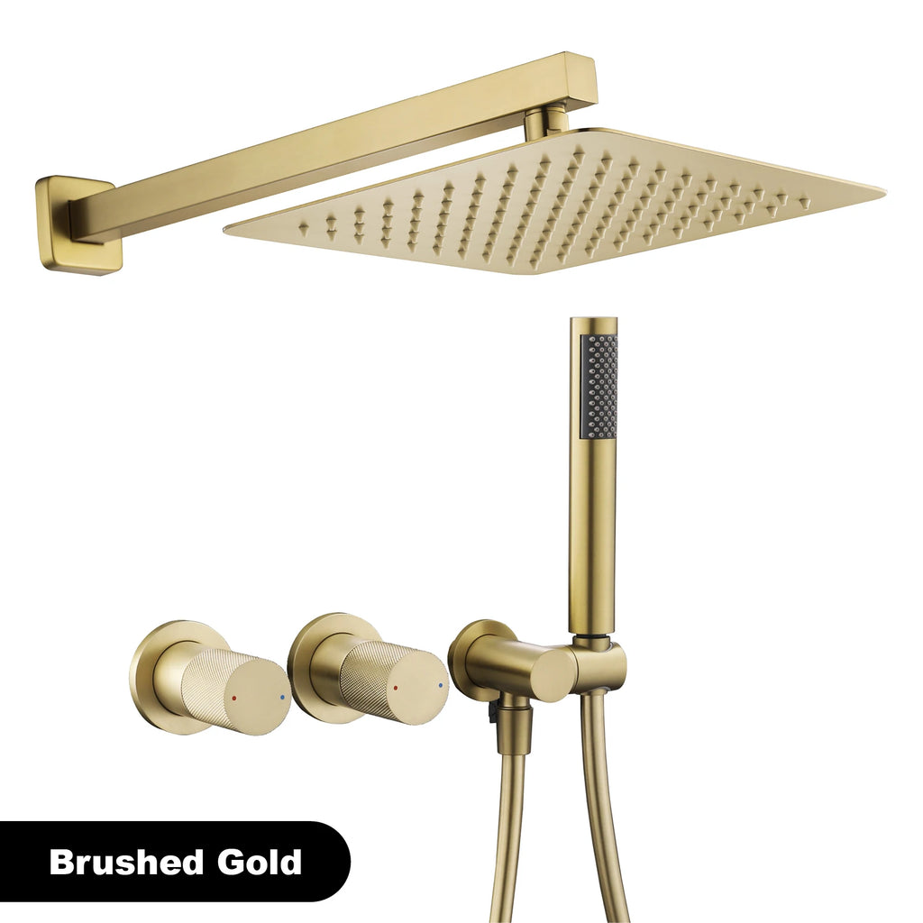 Luxury brass wall mounted shower system, embedded design with dual control hot and cold-water bathroom faucet, 48 variants