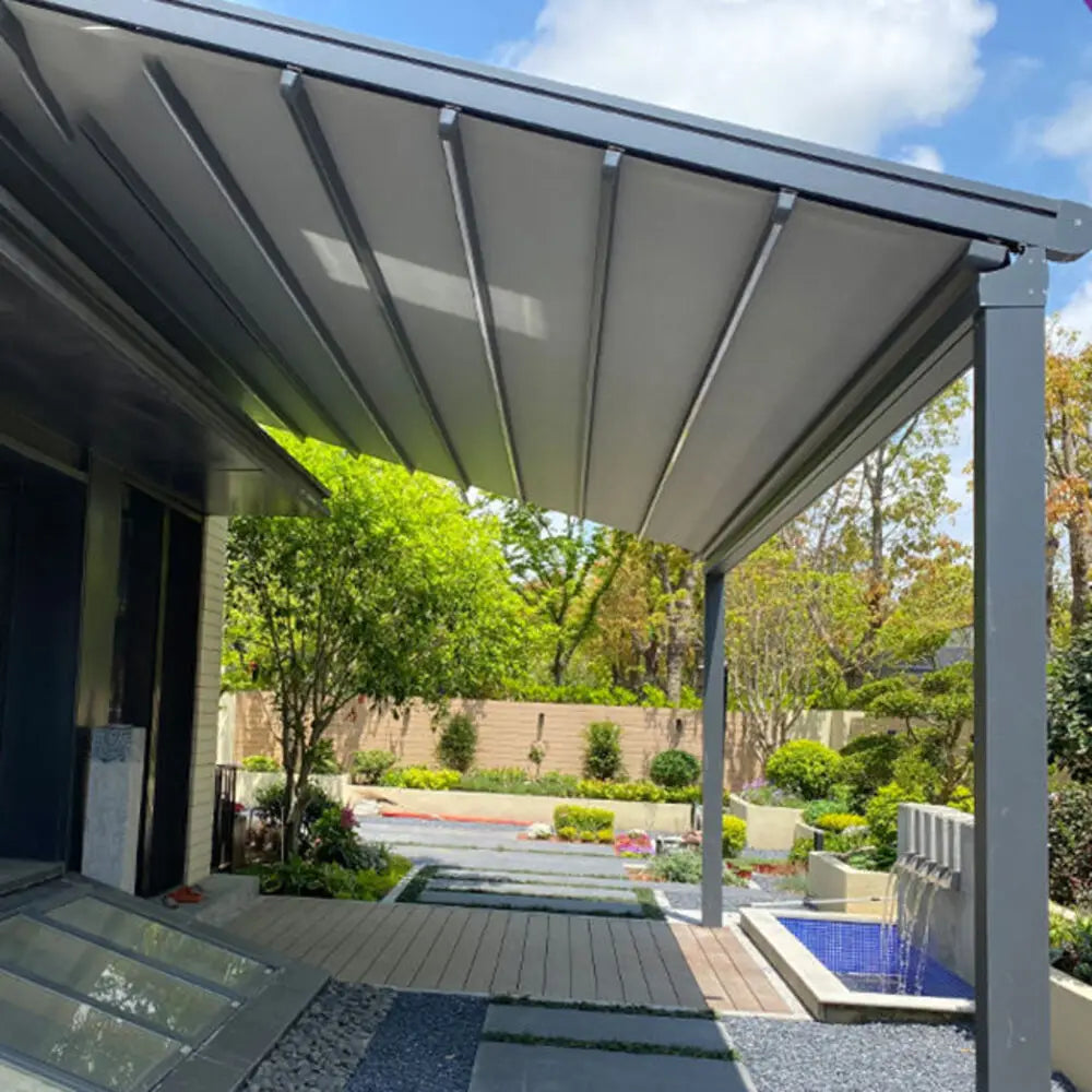 Motorized PVC Folding Canopy, Retractable Patio Awning, with Remote Control
