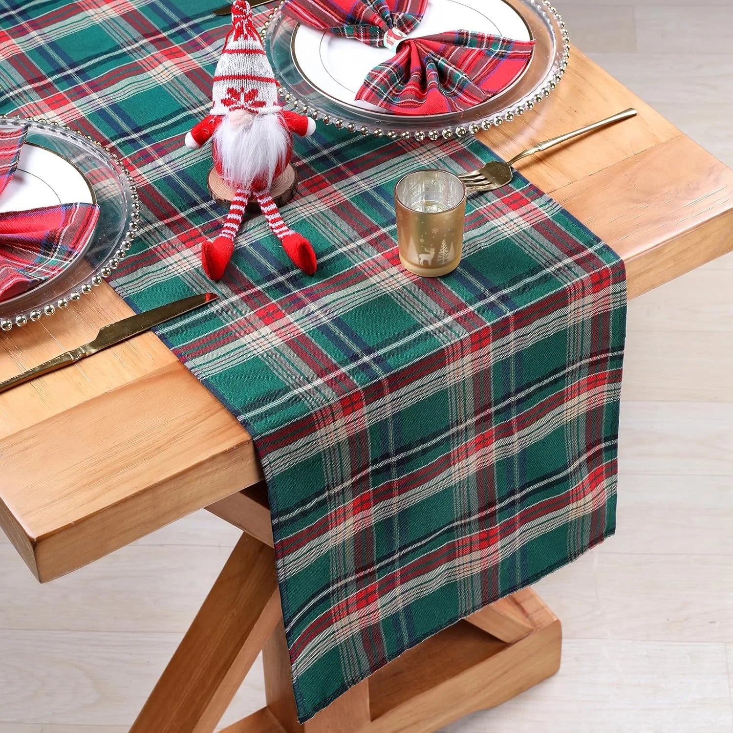 Christmas Table Runner Red Scottish Tartan Plaid Napkins Christmas Decorations For Home Festival Gifts New Year Party Placemat