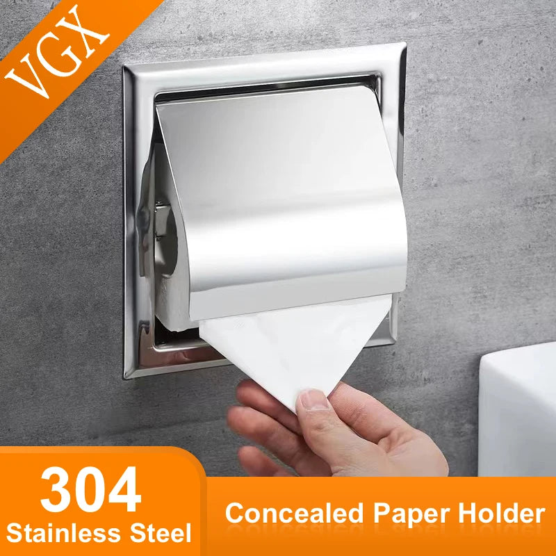 VGX Embedded Wall Mount Stainless Steel Toilet Paper Holder