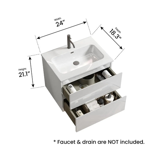 24" Bathroom Floating Vanity with Sink, with Double Soft Closing Drawers, Large Storage