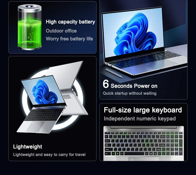 New 14.1" Laptop Intel Core I9-9900 32GB 2TB Gaming PC Ultra Slim Office Study Computer PC Windows 11 Pro 1920*1080 HD