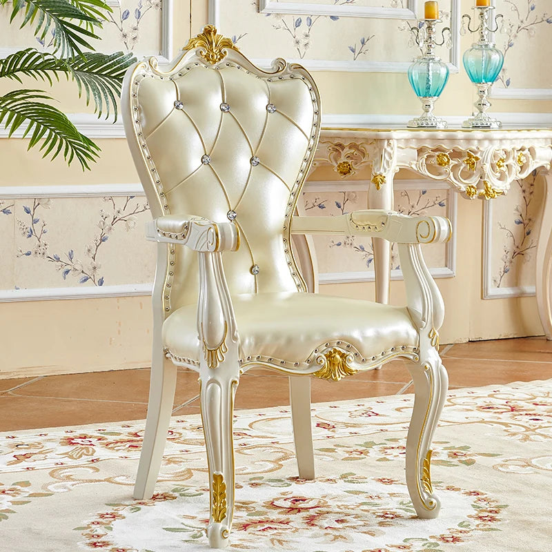 European Solid Wood Dining Chair, Princess Lazy Throne Luxury Lounge Chair