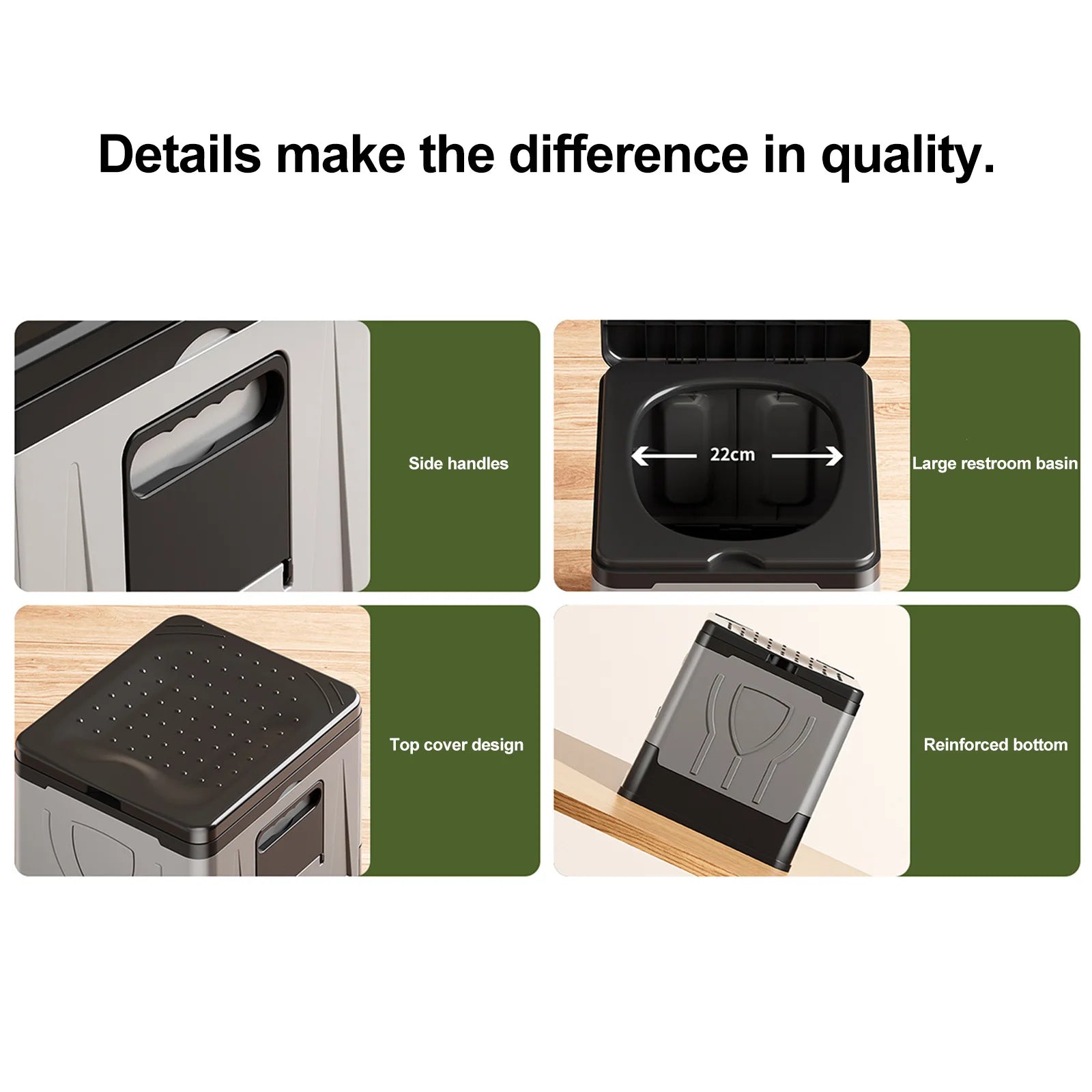 Folding Collapsible Toilet with Paper Holder & Lid Portable Potty Reusable for Camping Travel Outdoor Car RV & Emergency Use
