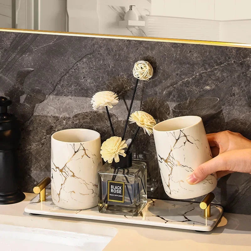 Creative Marble Texture Ceramic  Bathroom Accessories Set