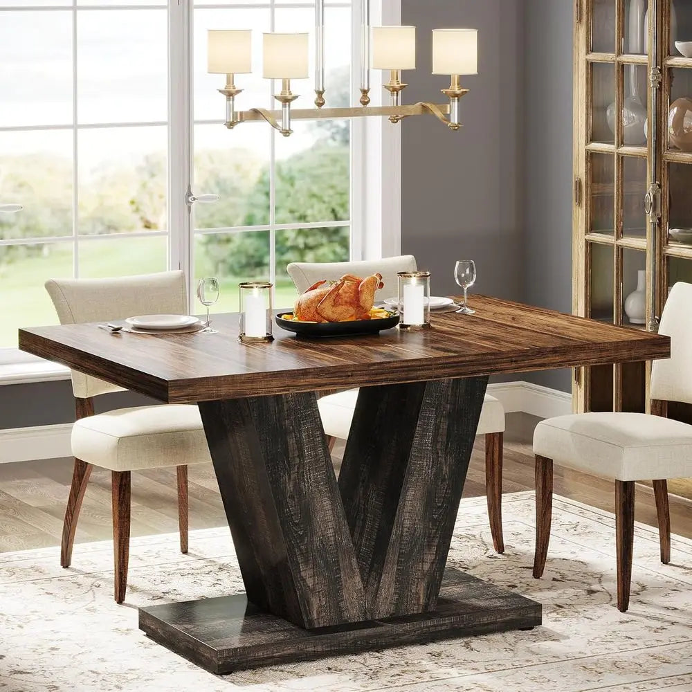 47-Inch Dining Table or 4, Black Kitchen Dinner Table with Heavy Duty Pedestal,