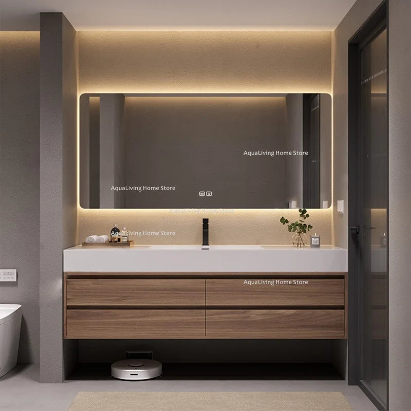 Rock Plate Ceramic Bathroom Cabinets Modern Simple Intelligent Mirror Bathroom Cabinets Household Washbasin Furniture Kast JTB