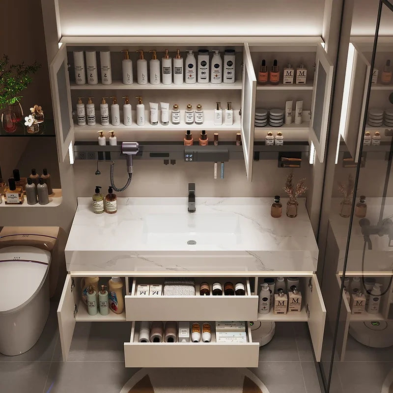 Luxury Bathroom Vanity Cabinet with Storage, Mirror, Wall Shelves