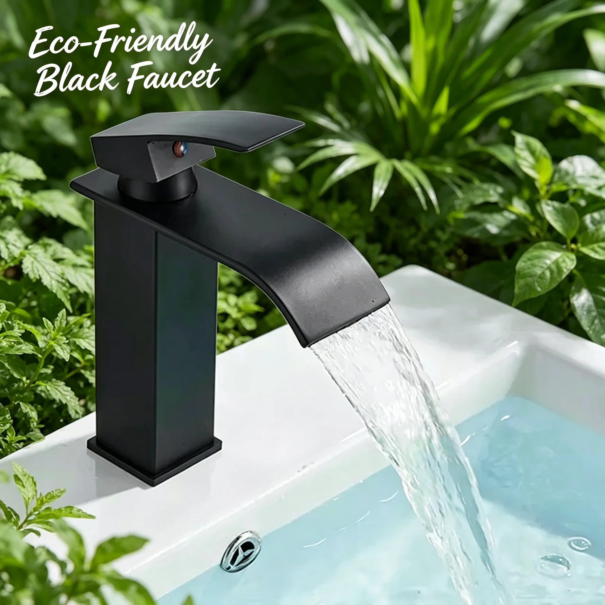 Matte Black Modern Bathroom Sink Waterfall Spout Faucet