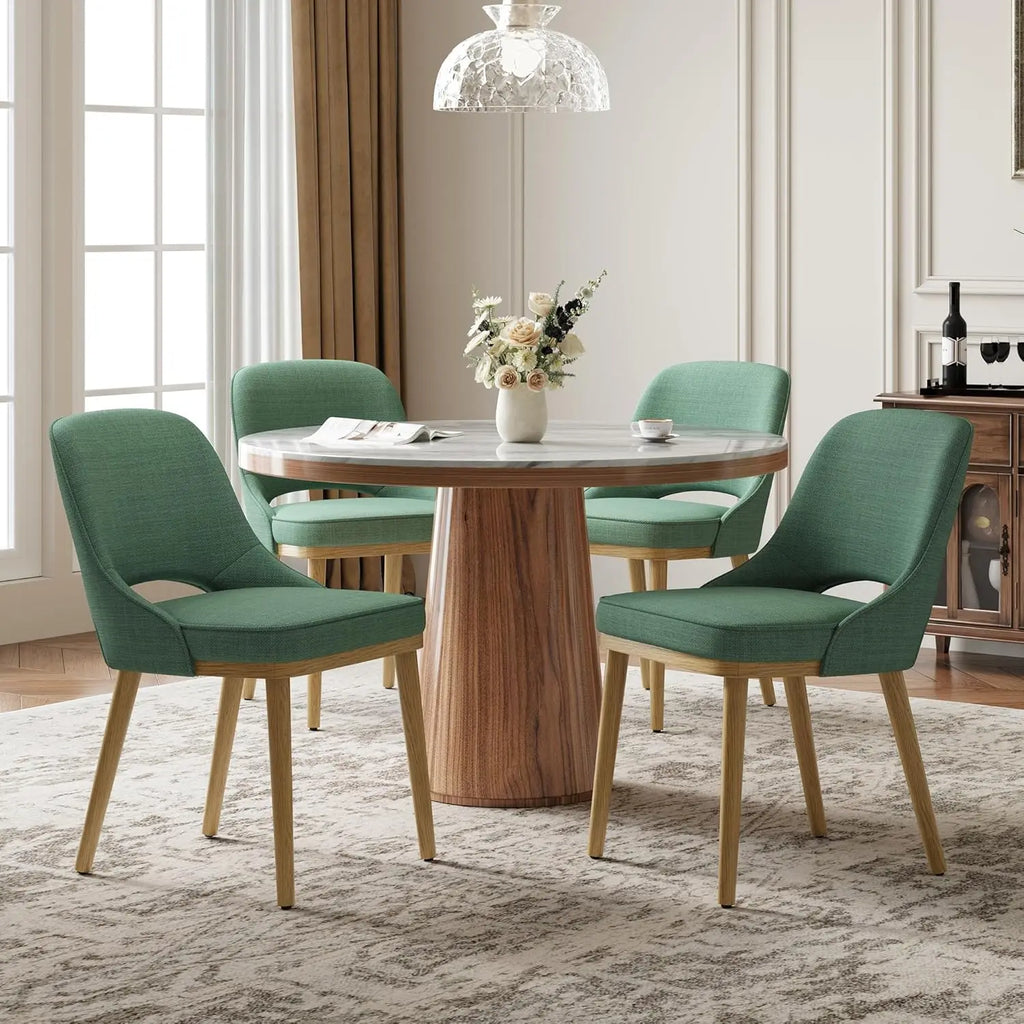 Modern Upholstered Dining Chairs Set of 4, Open Back with Solid Wood Legs,