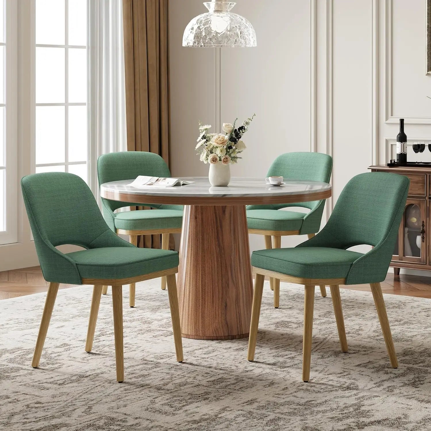 Modern Upholstered Dining Chairs Set of 4, Open Back with Solid Wood Legs,
