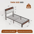 JHK Soft Pack Heavy Duty Metal Bed Frame with Headboard Charging Station, 1100lbs Capacity