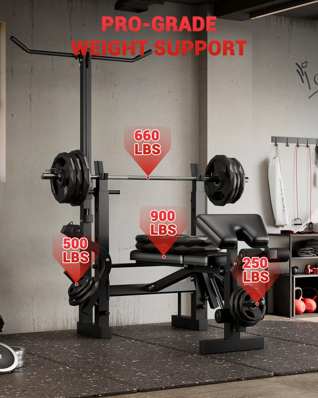 Adjustable 4-in-1 Weight Bench Set with Leg Developer Barbell Rack Butterfly Arm Preacher, Foldable