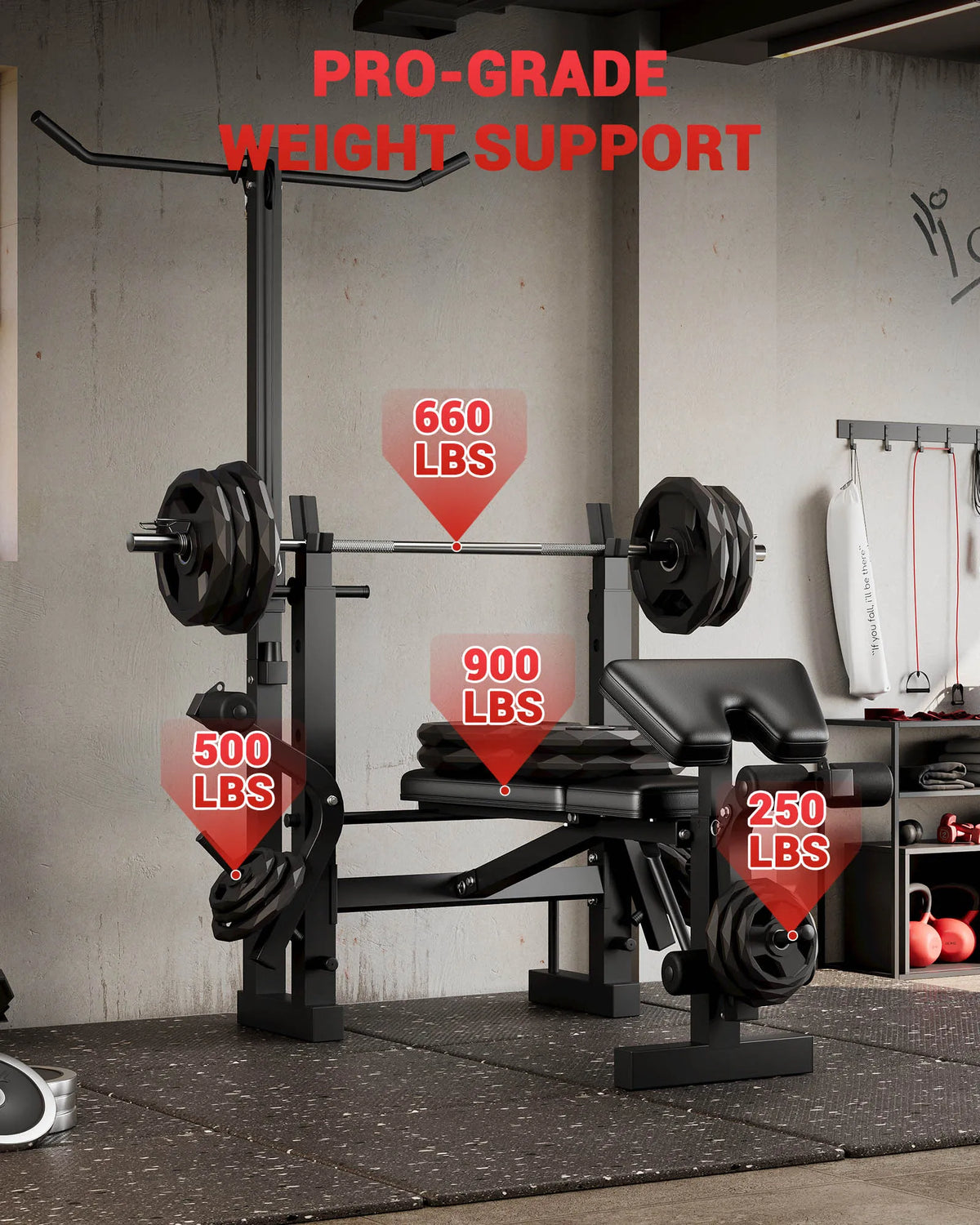 Adjustable 4-in-1 Weight Bench Set with Leg Developer Barbell Rack Butterfly Arm Preacher, Foldable