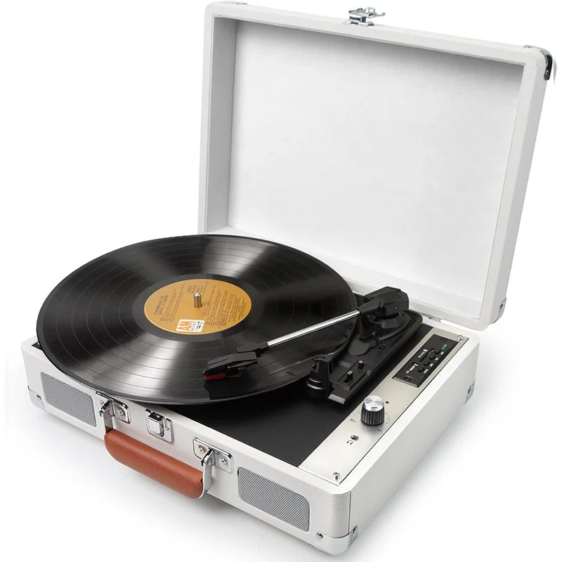 RCA Vinyl Record Player P01，3-Speed Bluetooth Suitcase Portable Belt-Driven Record Player with Built-in Speakers