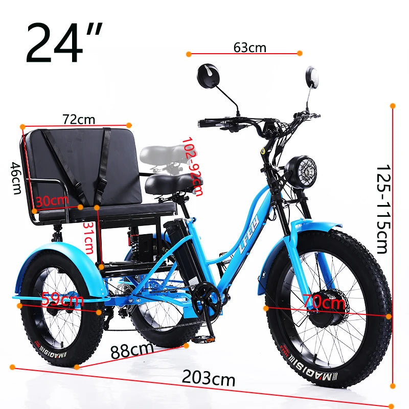 3 Wheels Off Road Electric Bicycle All Terrain With Back Seat For Adults 750W Fat Tire Powerful Electric Bike With Basket