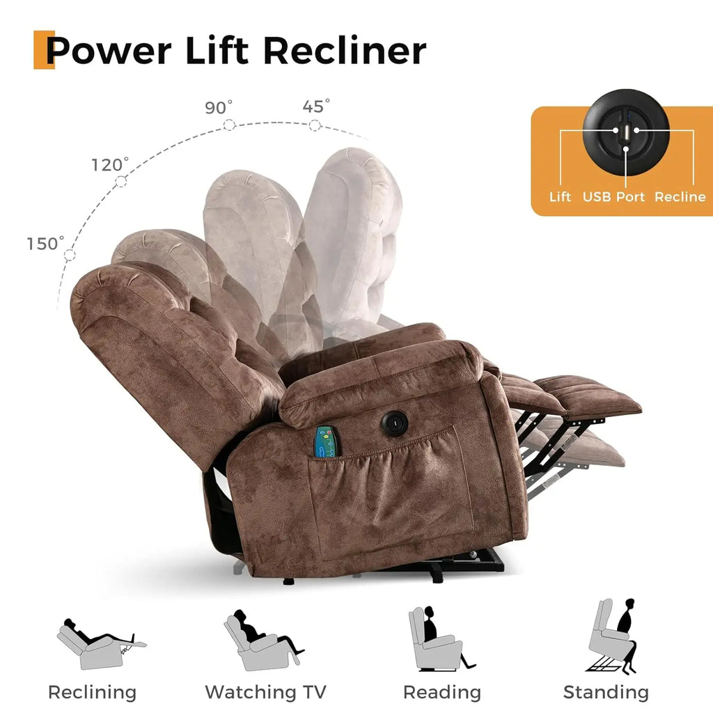 Large Power Lift Recliner with Massage and Heat