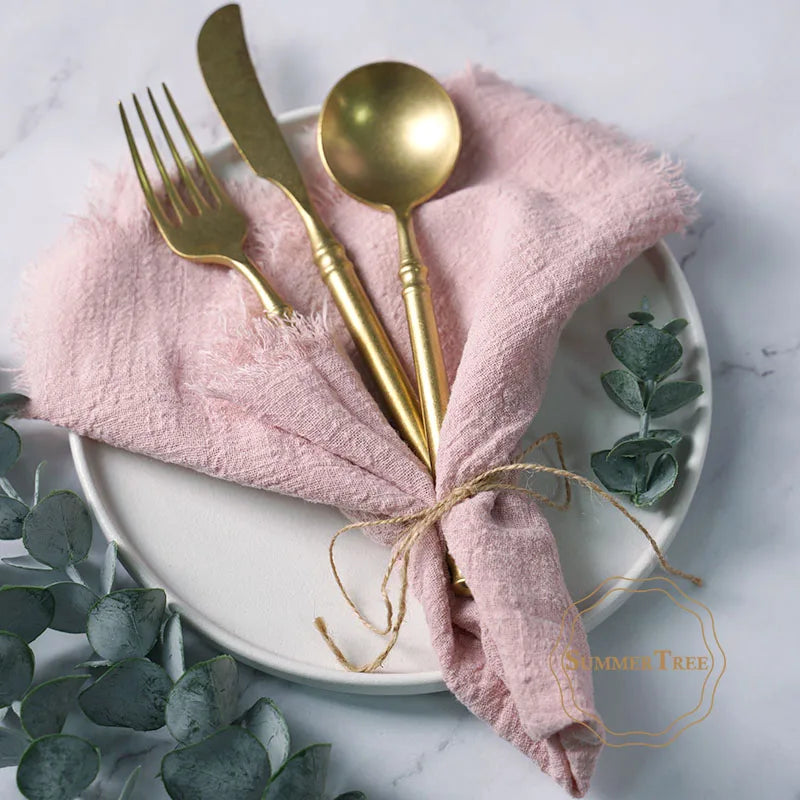 12PCS Napkins 41x41cm Cotton Cloth Gauze Retro Burr Rustic Linen Napkin