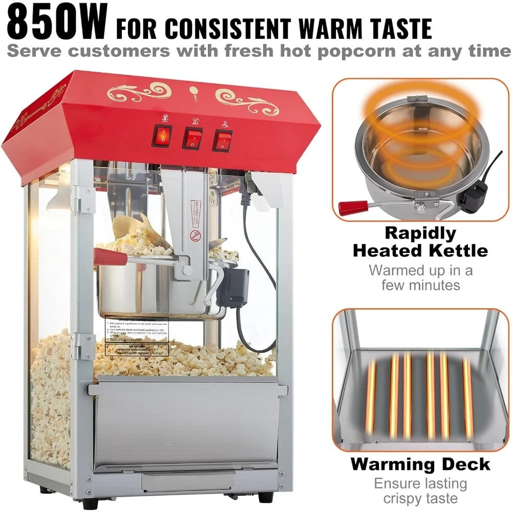 Commercial Popcorn Machine 8 Oz Kettle 850W Countertop Popper