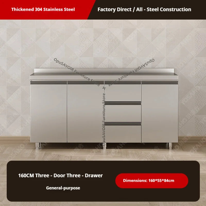 304 Stainless Steel Cabinet Kitchen Wall Cabinet Multifunctional Combination Dish Cabinet, Integrated Stove and Sink Base JT40