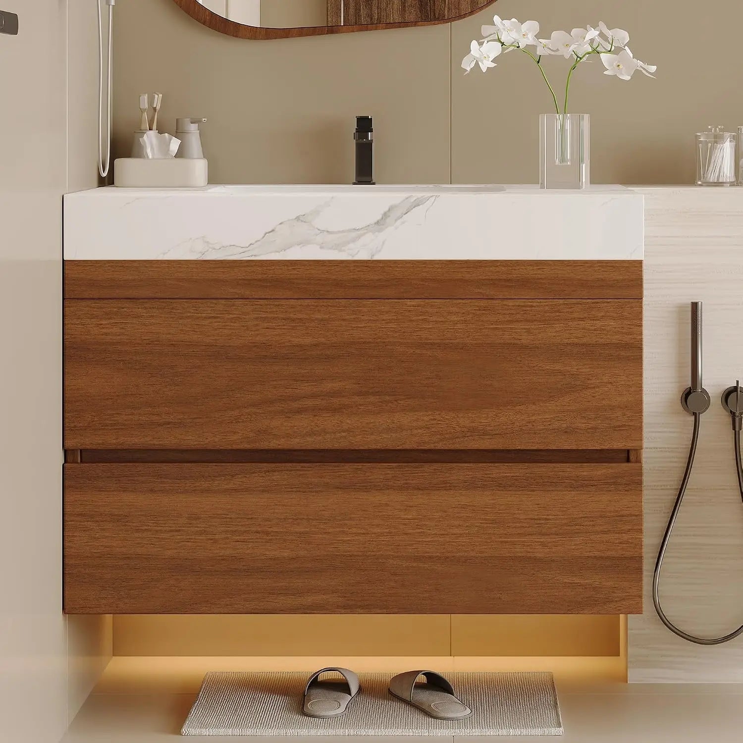 36 inch Bathroom Vanity with Sink and Countertop, Modern Freestanding Bathroom Vanity Cabinet with Oval Ceramic Vessel, Custom