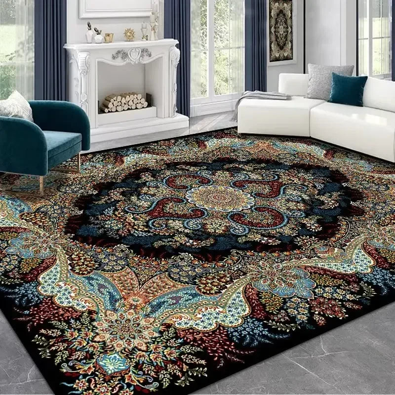 Persian Deluxe Ethnic Style Carpet for Living Room Blue Home Decor Bedroom Tea Table Rug Washable Short Plush Lounge Floor Mats