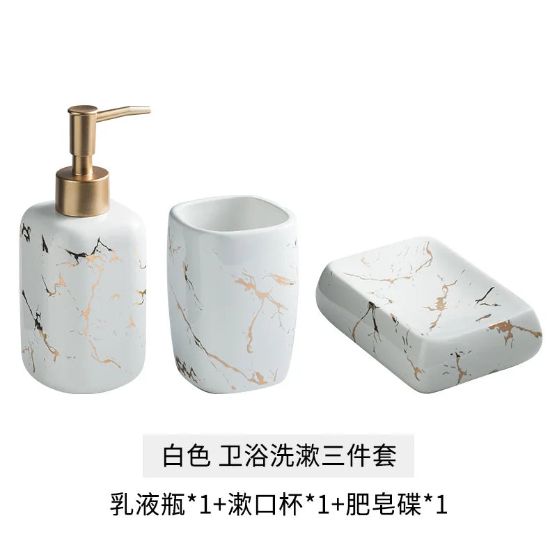 Nordic Matte Golden Ceramics Bathroom Toiletries Set  Toiletries Cup Soap Dish Soap Dispenser Toothbrush Holder Tumbler