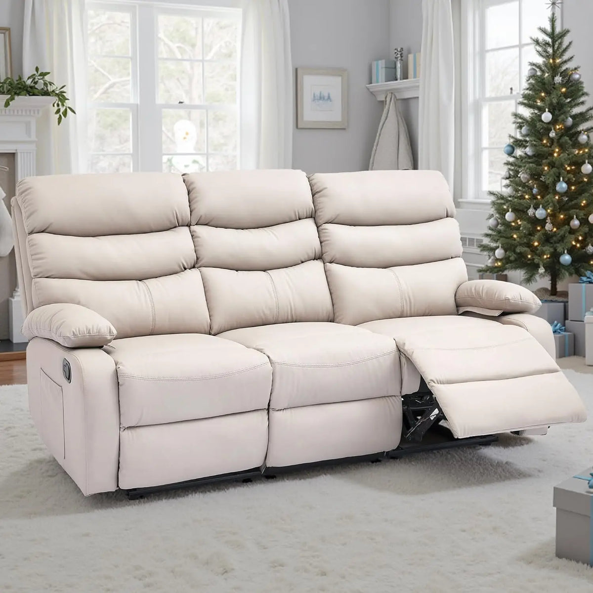3 Seat Manual Reclining Sofa, Overstuffed Arms, Hidden Storage