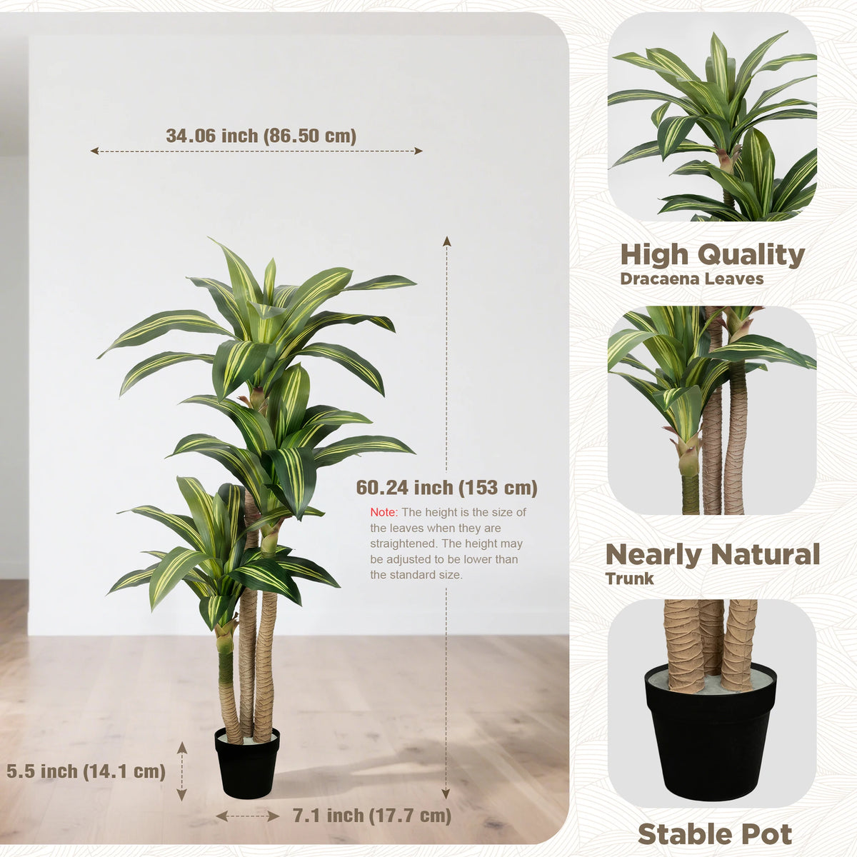4ft/5ft/6ft Artificial Dracaena Tree in Pot